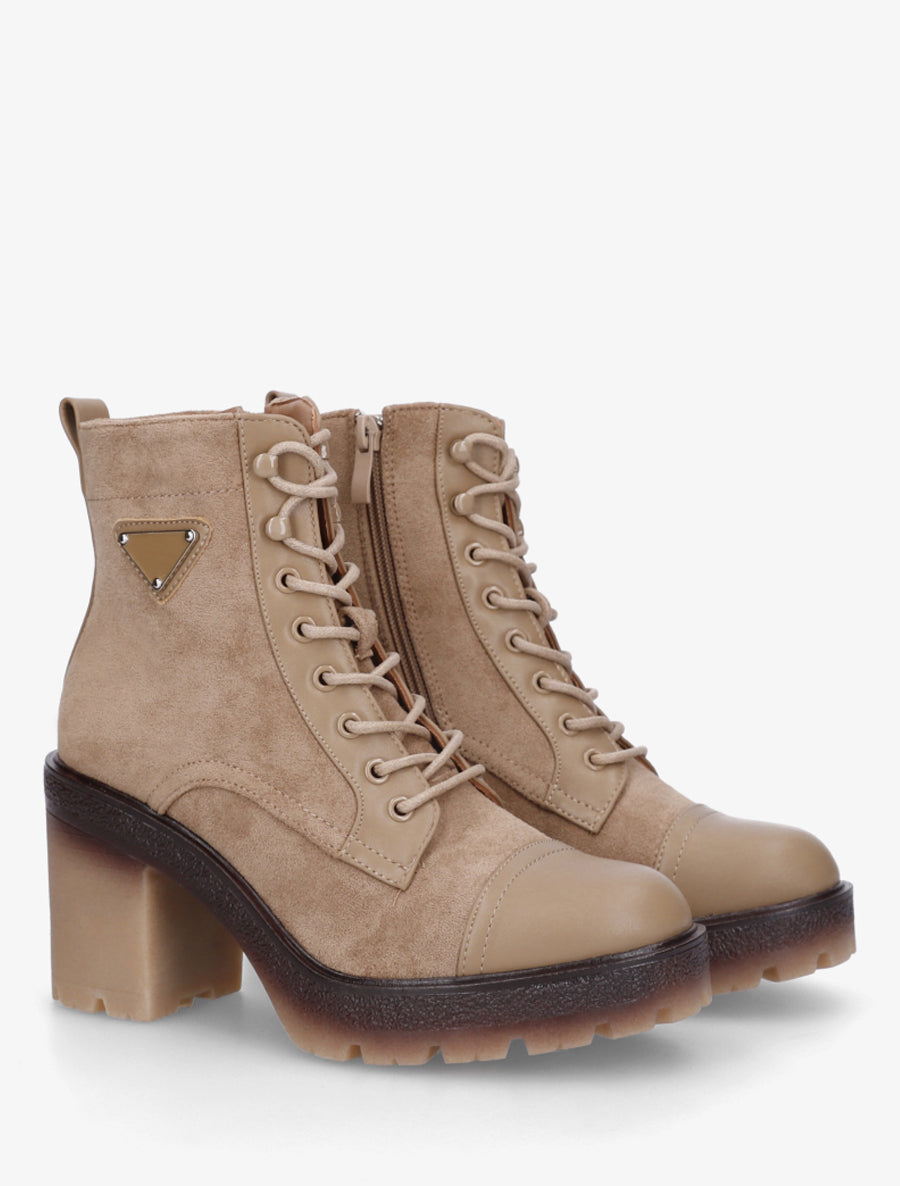 Bottines lacées en suédine et simili - Taupe - 4