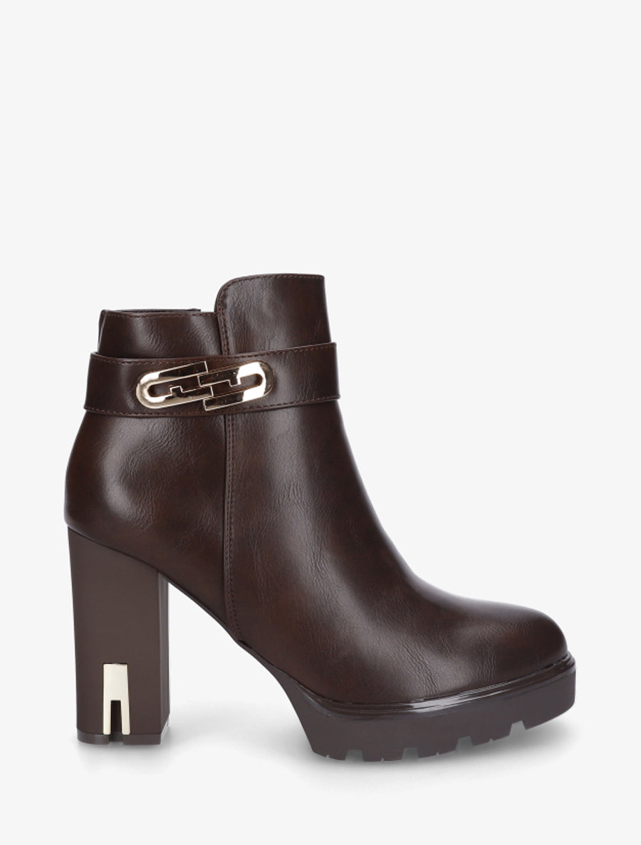 Bottines à talon et boucle fantaisie - Marron - 1