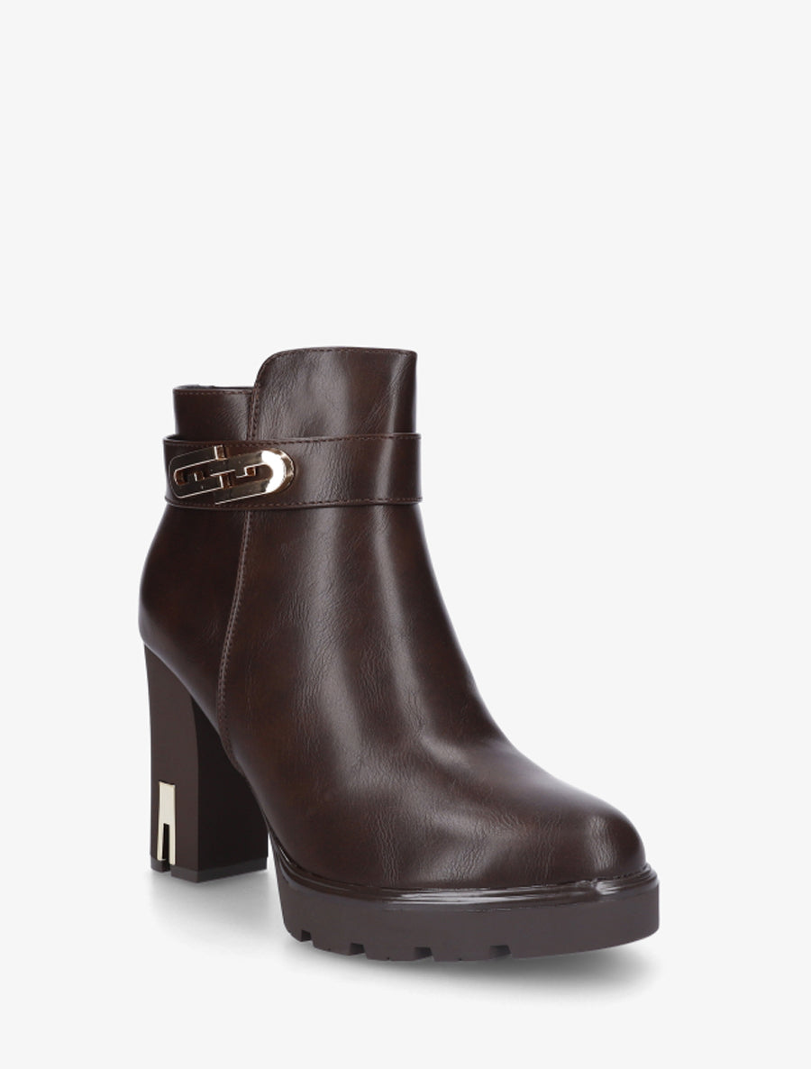 Bottines à talon et boucle fantaisie - Marron - 2