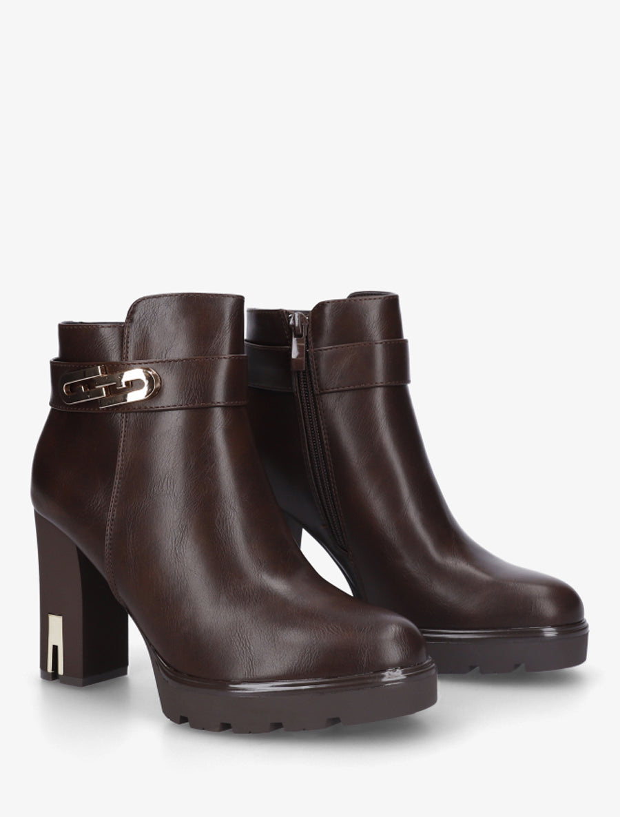 Bottines à talon et boucle fantaisie - Marron - 4