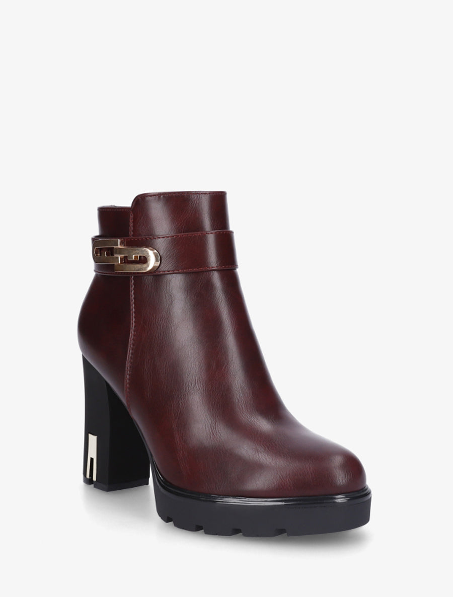 Bottines à talon et boucle fantaisie - Lie de vin - 2
