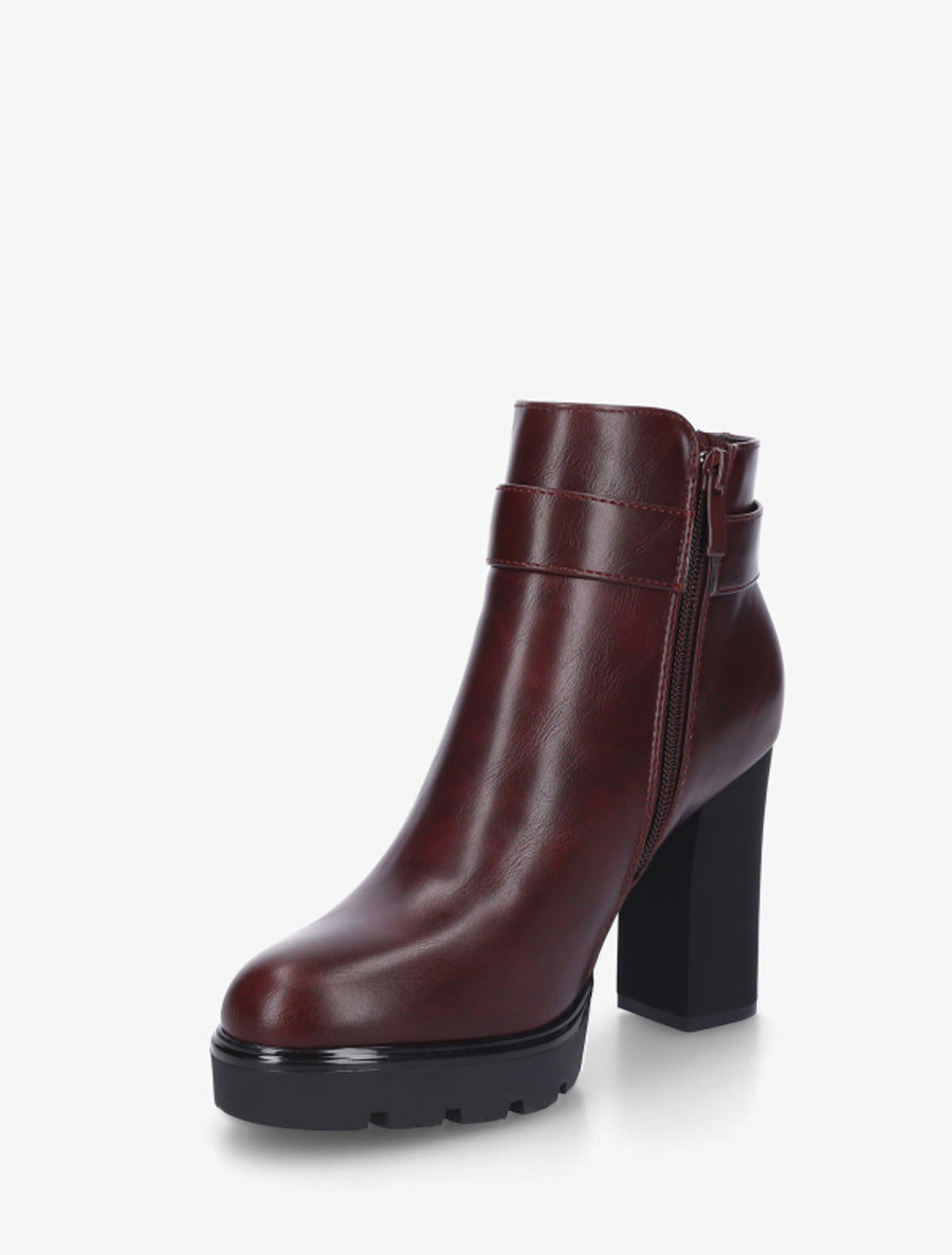 Bottines à talon et boucle fantaisie - Lie de vin - 3