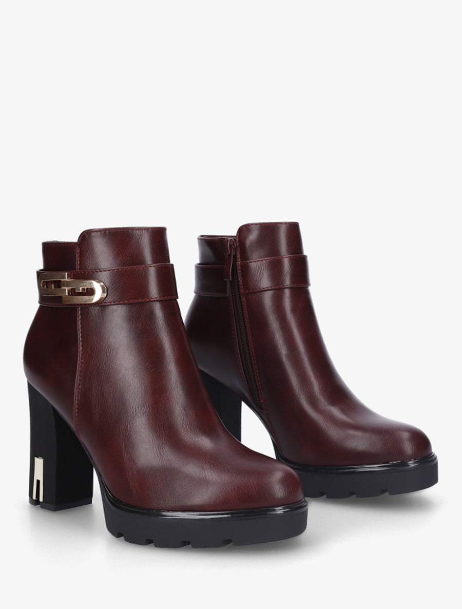Bottines à talon et boucle fantaisie - Lie de vin - 4