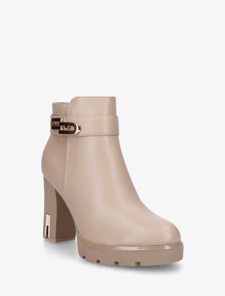 Bottines à talon et boucle fantaisie - Taupe clair - 2