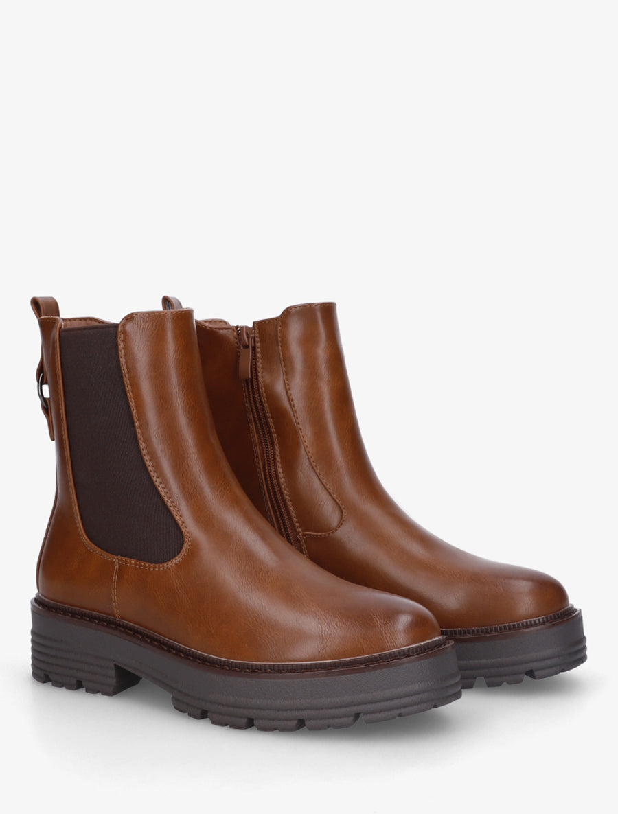 Boots élastiquées en simili - Camel - 4