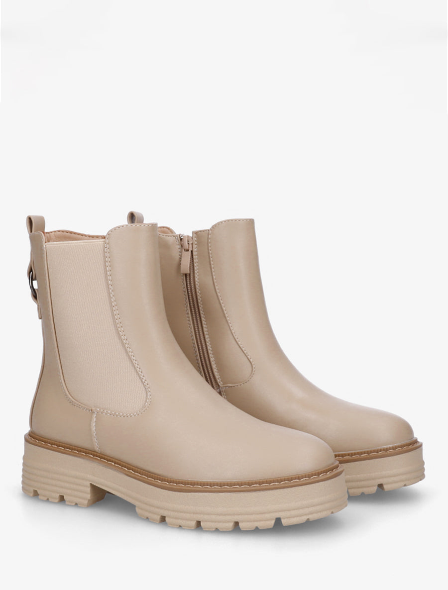 Boots élastiquées en simili - Taupe clair - 4