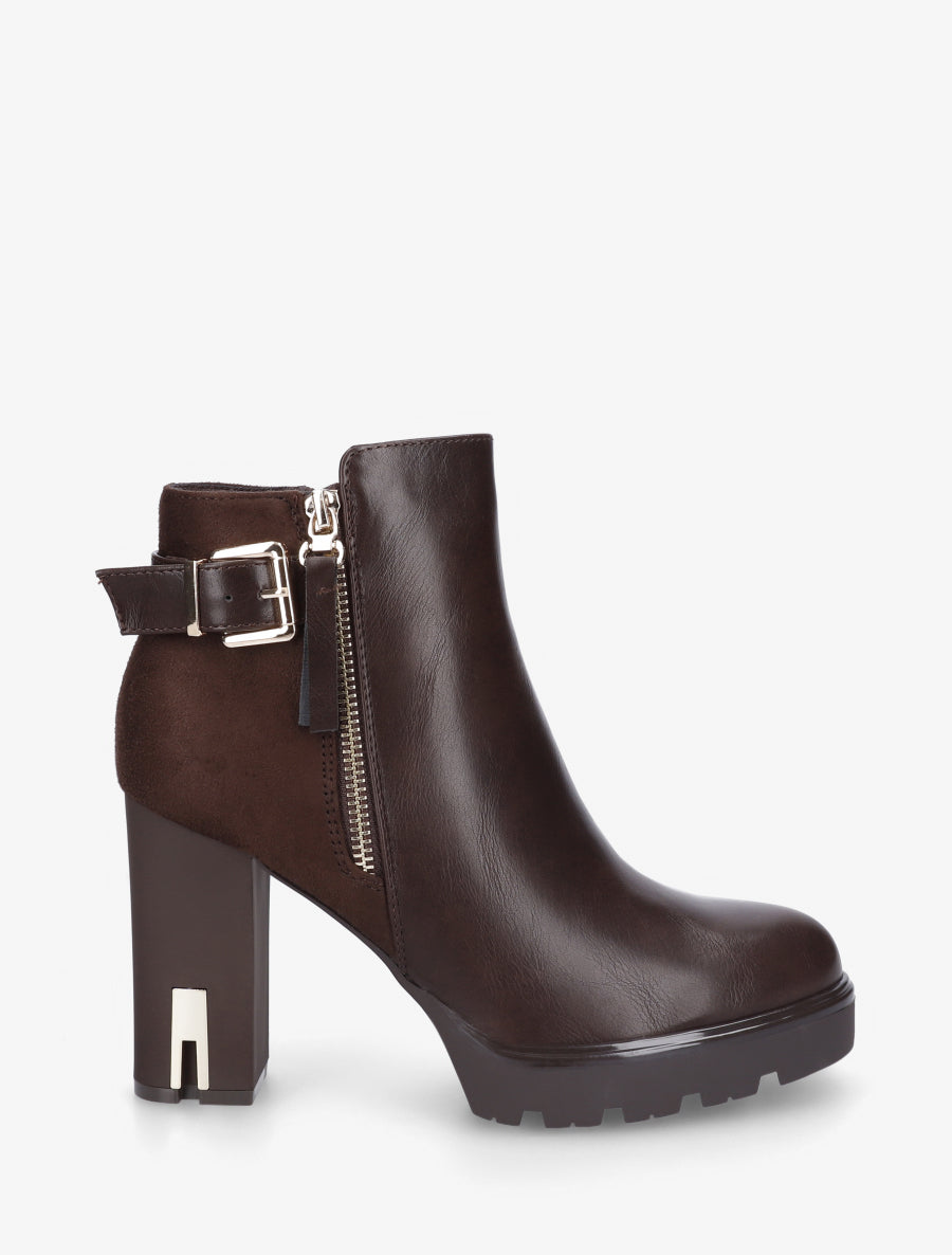 Bottines bi-matière à zip - Marron - 1