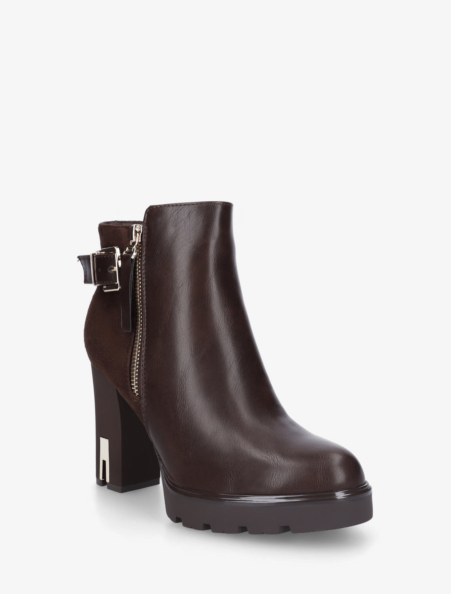 Bottines bi-matière à zip - Marron - 2