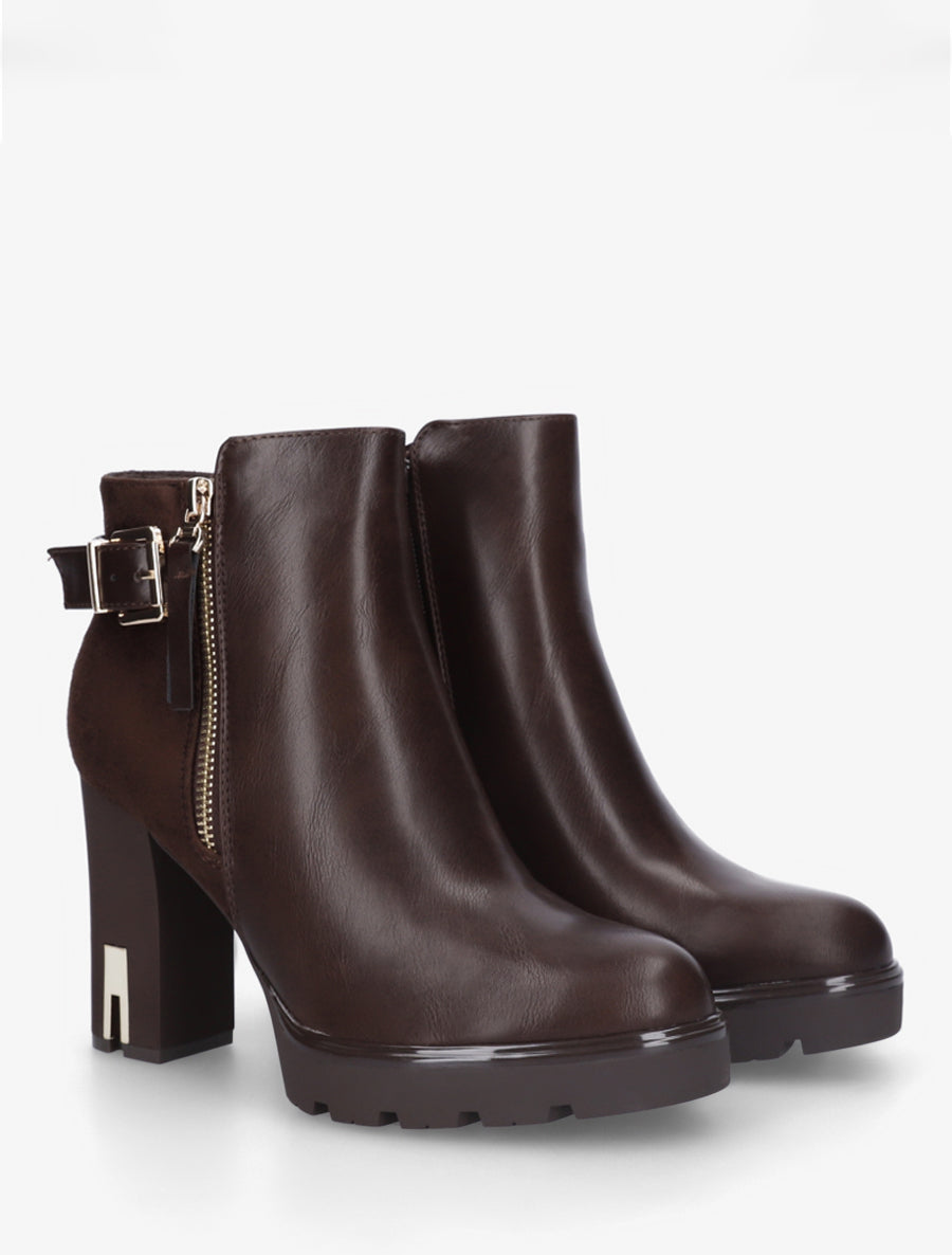 Bottines bi-matière à zip - Marron - 4