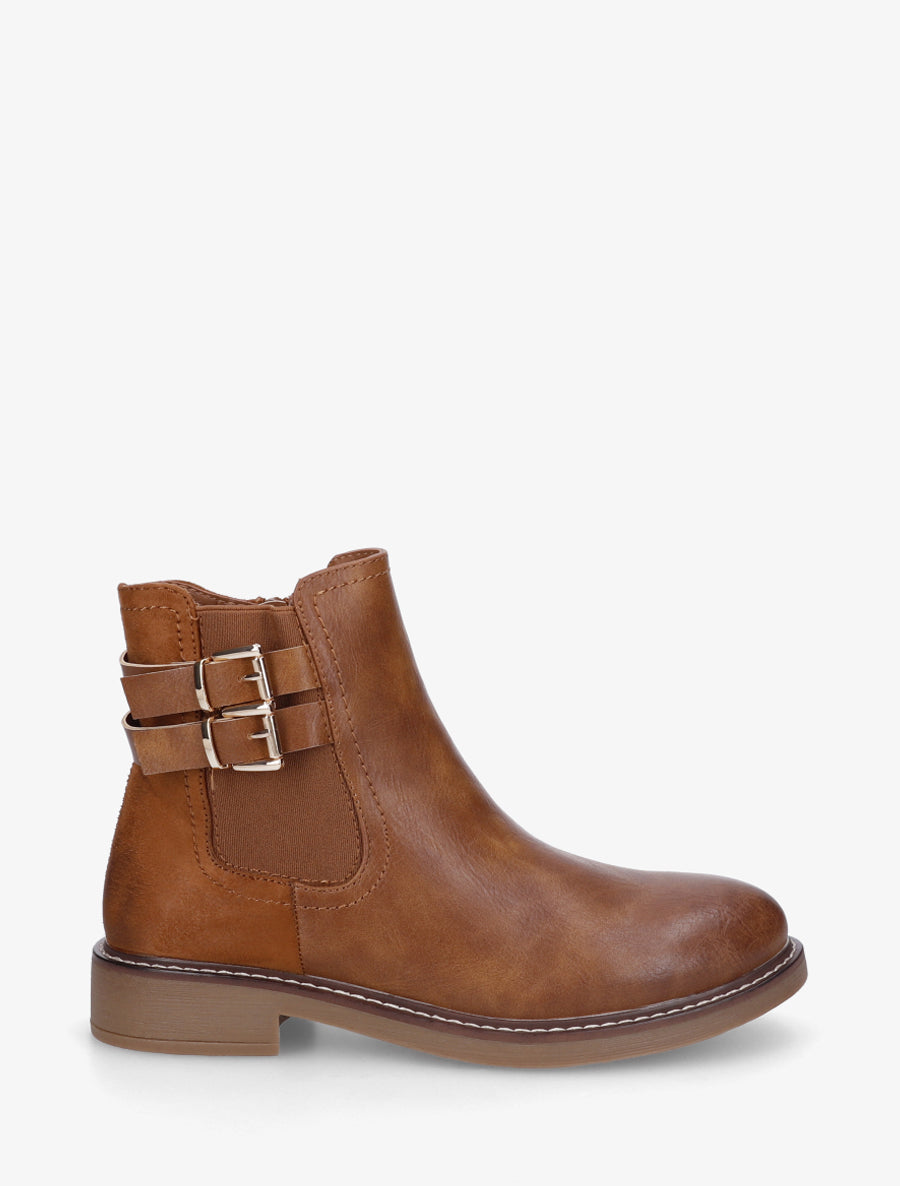 Bottines bimatière à boucles - Camel - 1