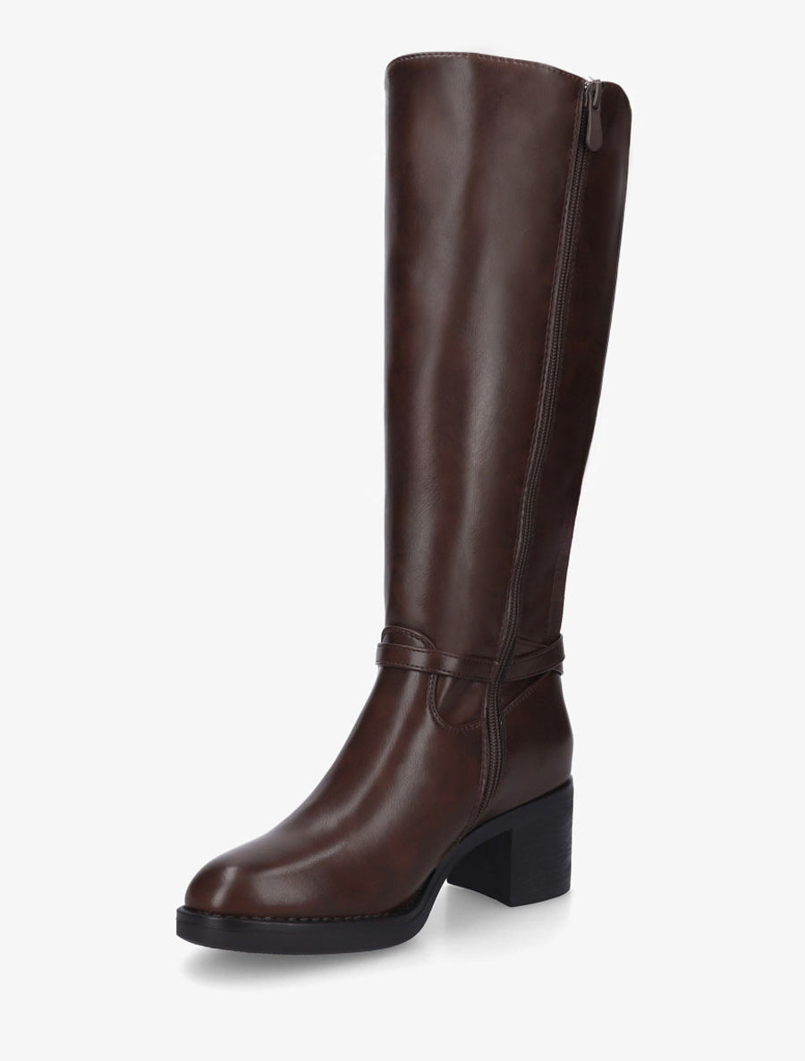 Bottes élastiquées en simili - Marron - 3