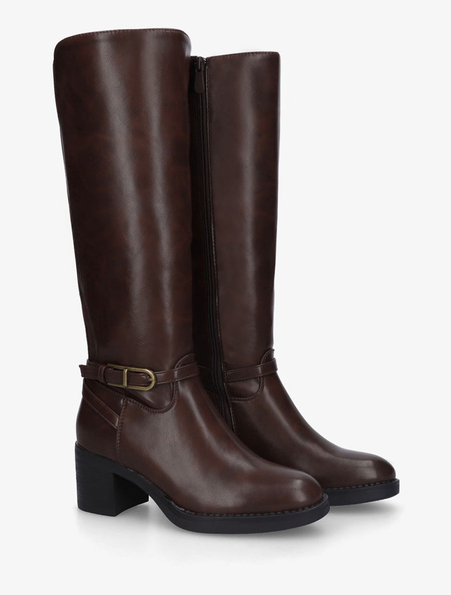 Bottes élastiquées en simili - Marron - 4