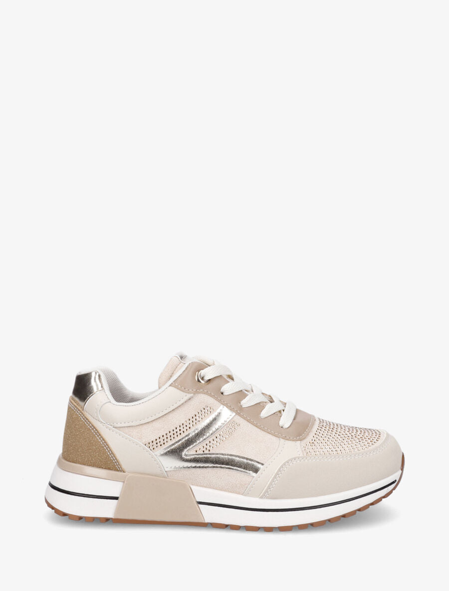 Baskets en suédine à strass - Beige - 5