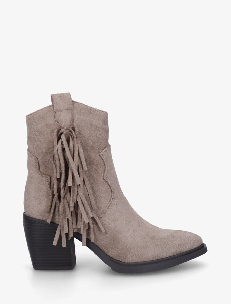 Bottines en suédine à bord à franges - Taupe - 1