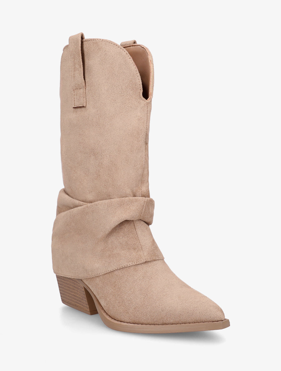 Bottines montantes à revers en suédine - Taupe - 2