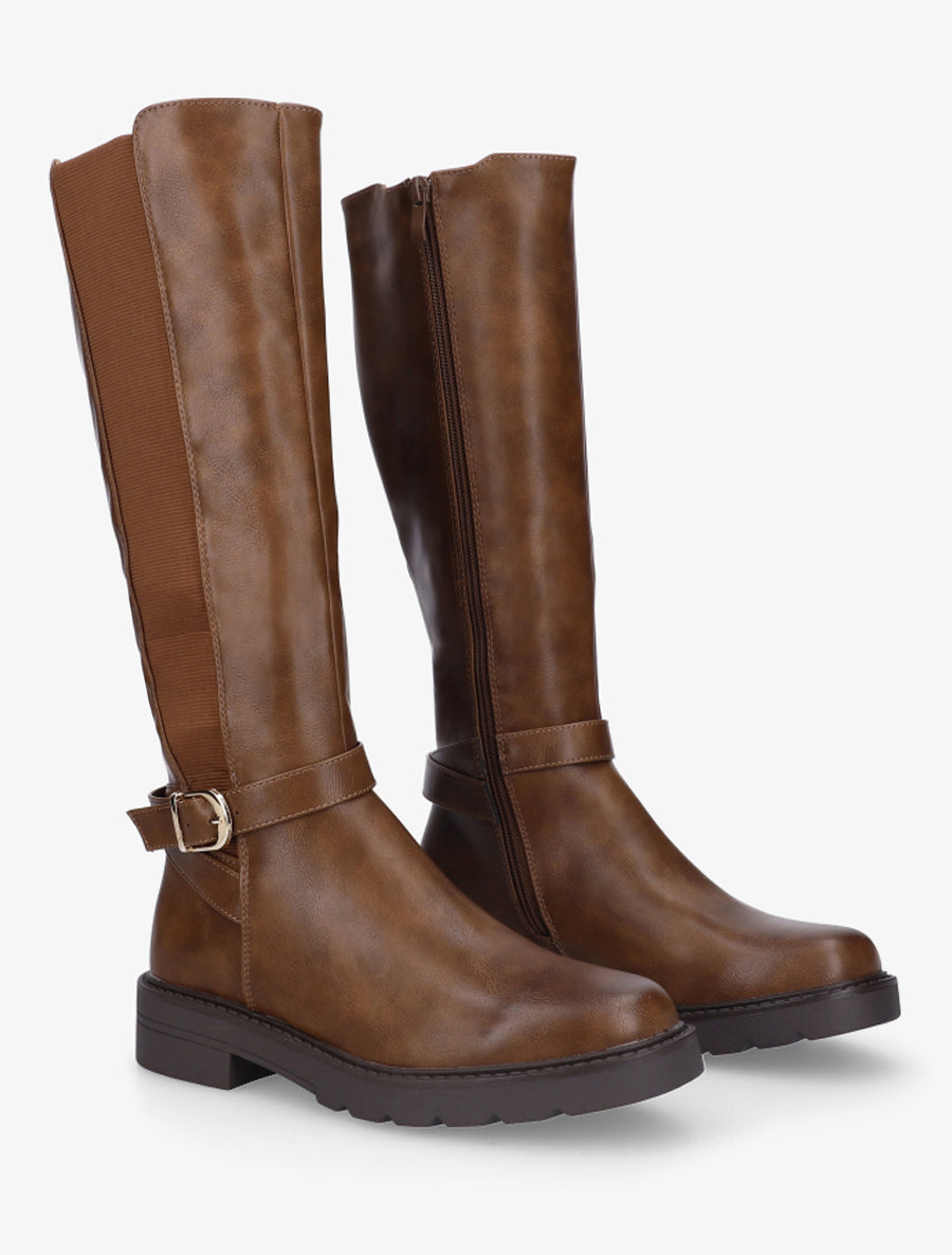 Bottes élastiquées à sangle - Camel foncé - 4