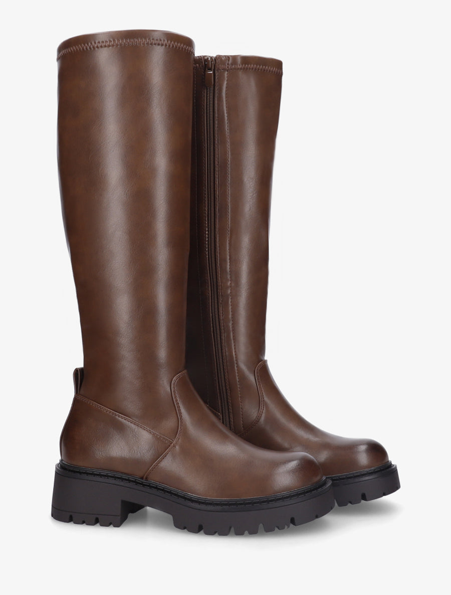 Bottes en simili à bout rond - Marron - 4
