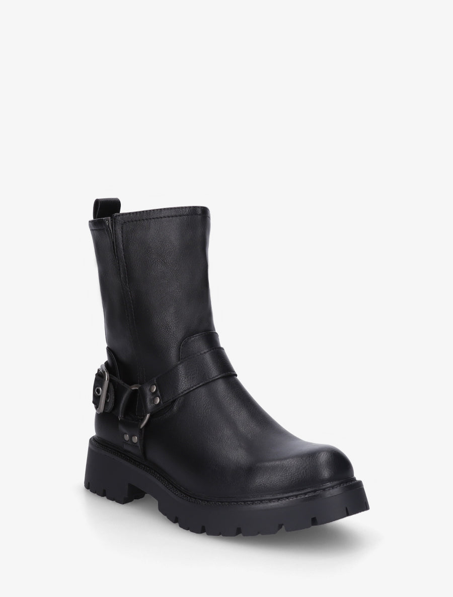 Bottines en simili à bout rond et sangle - Noir - 2