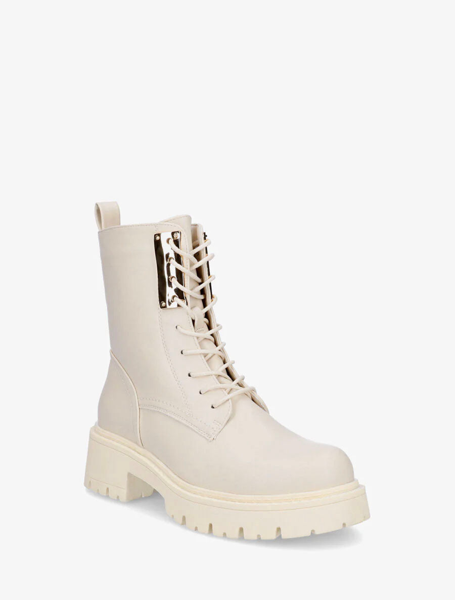 Bottines montantes à lacets et emiècement métal - Beige - 2