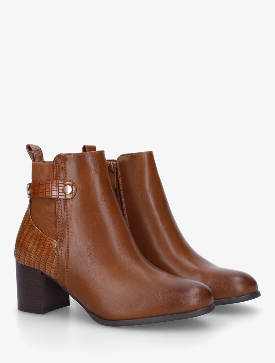 Bottines en simili à contrefort imprimé croco - Camel - 4