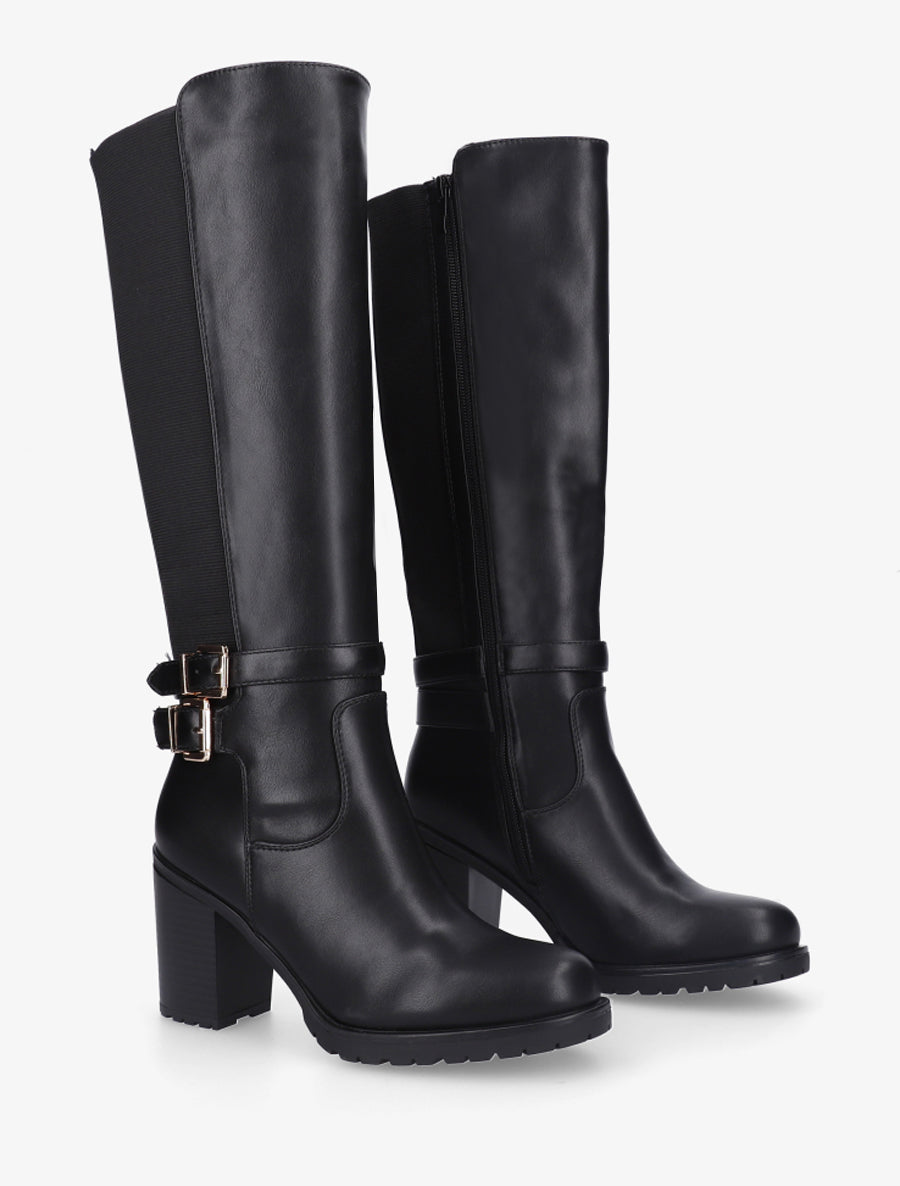 Bottes en simili à double sangles - Noir - 4