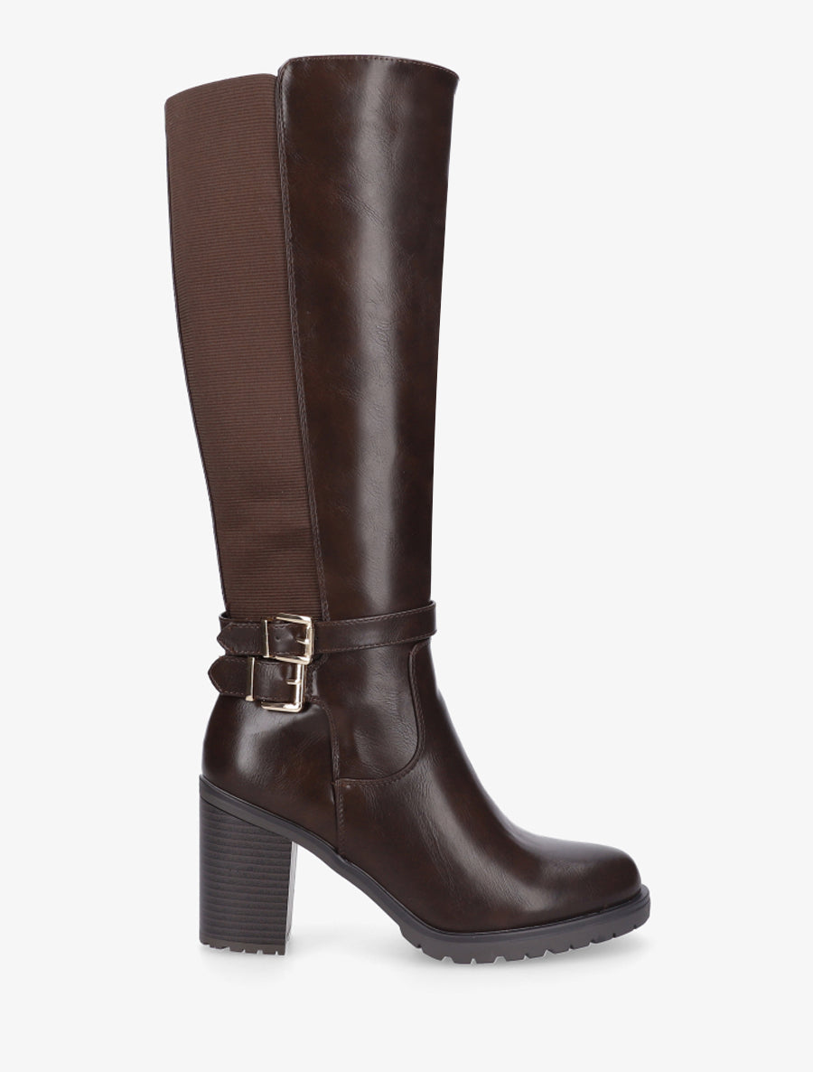 Bottes en simili à double sangles - Marron - 1