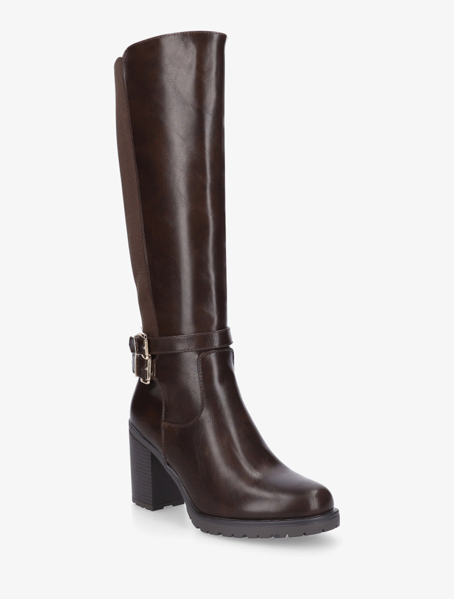 Bottes en simili à double sangles - Marron - 2