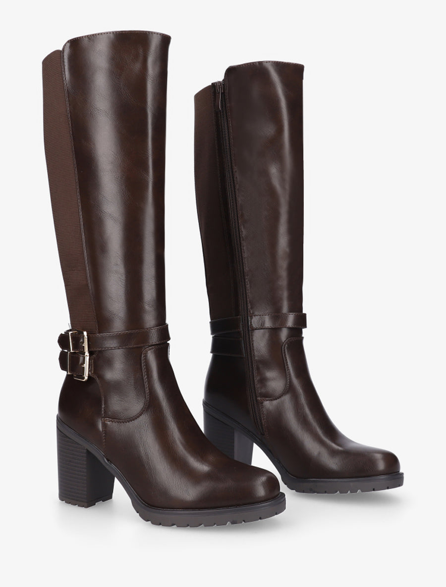 Bottes en simili à double sangles - Marron - 4