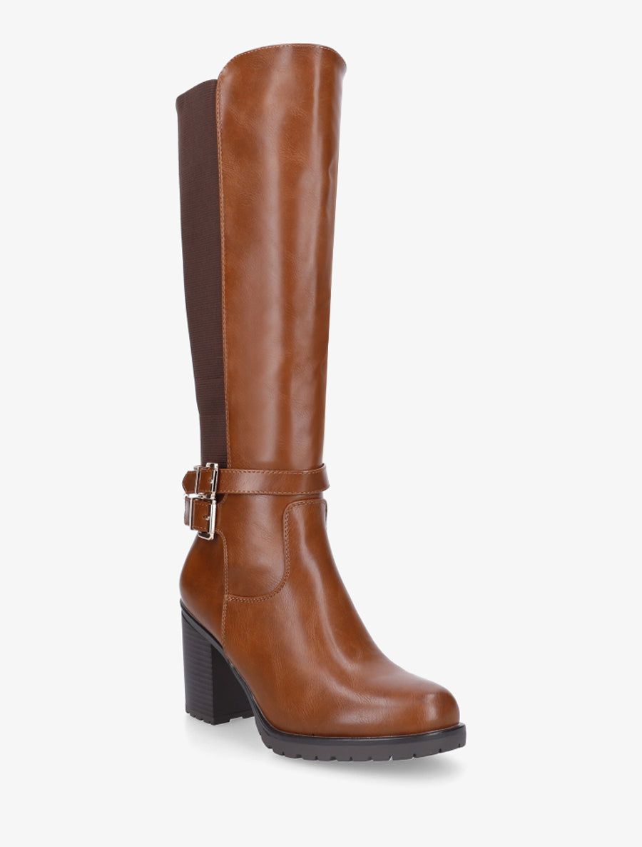 Bottes en simili à double sangles - Camel - 2