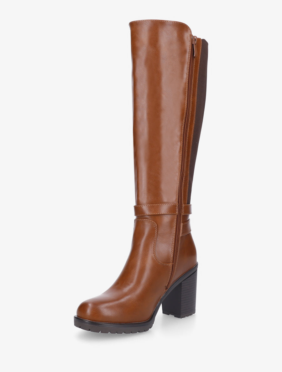 Bottes en simili à double sangles - Camel - 3