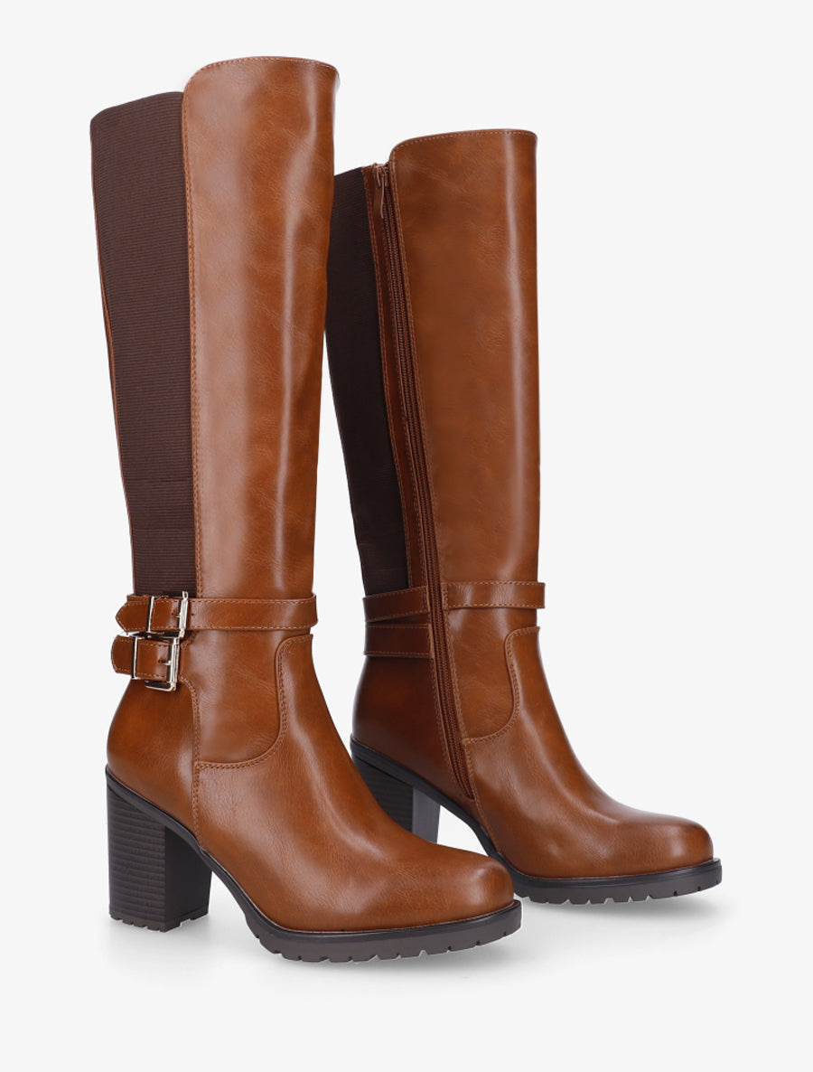 Bottes en simili à double sangles - Camel - 4