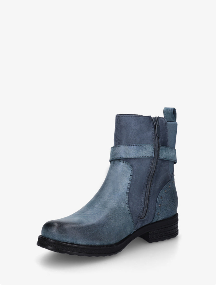 Bottines bi-matières à contrefort élastiqué - Bleu - 3