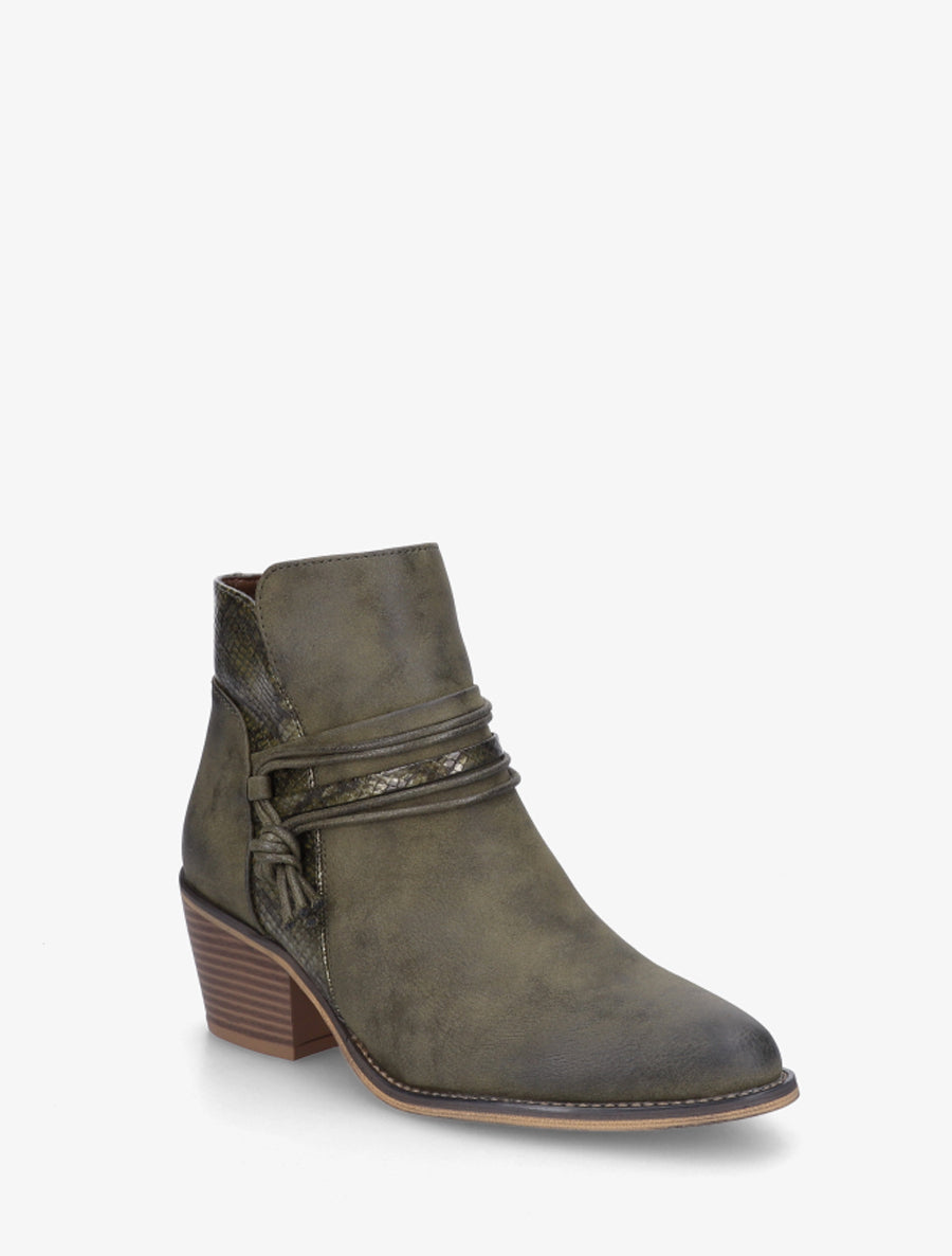 Bottines à talon et imprimé python - Kaki - 2