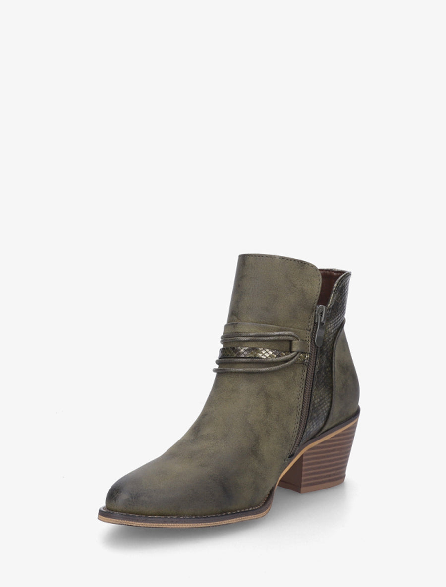Bottines à talon et imprimé python - Kaki - 3