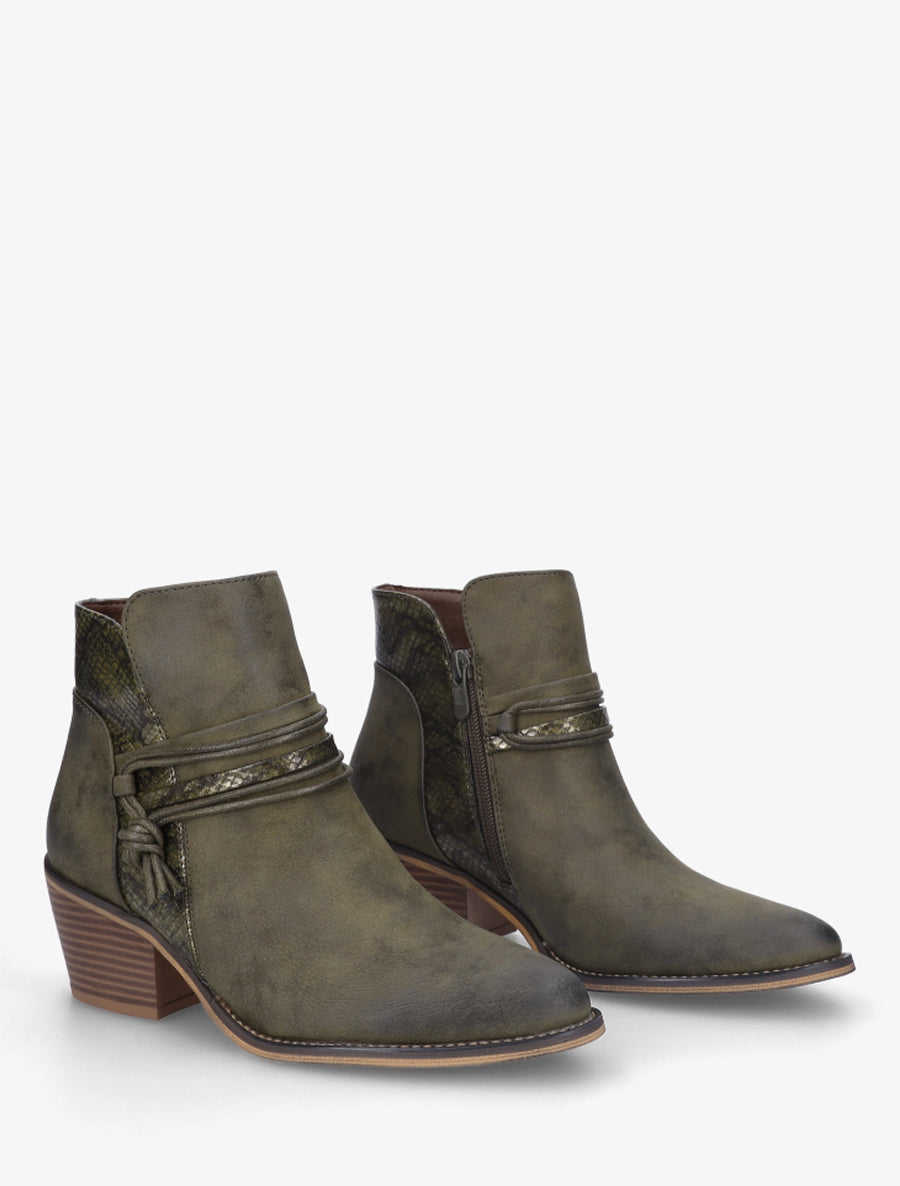 Bottines à talon et imprimé python - Kaki - 4