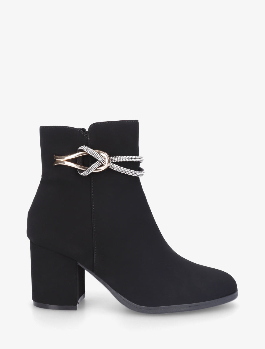 Bottines à empiècement bijou et strass - Noir - 1