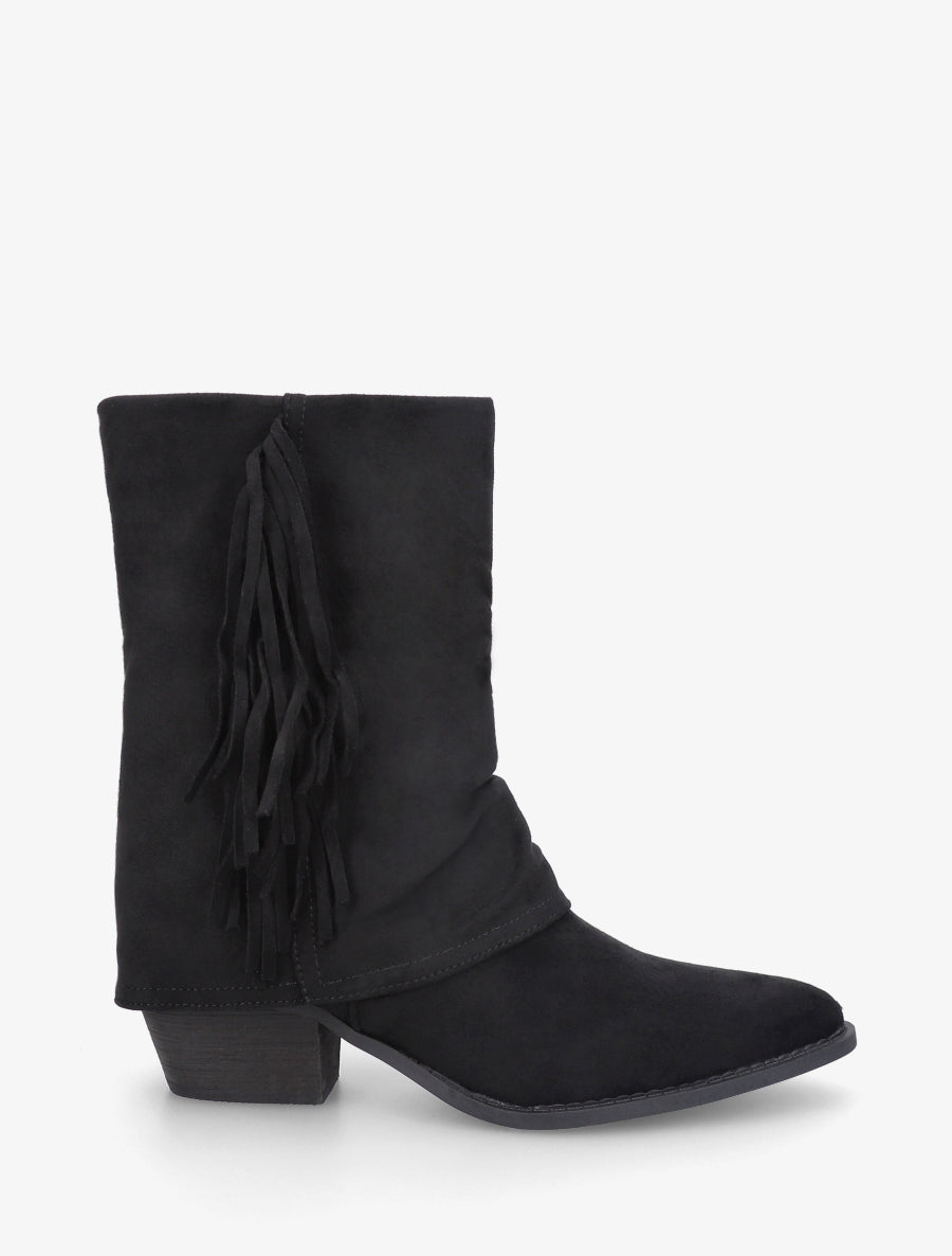 Bottines à revers et franges - Noir - 1
