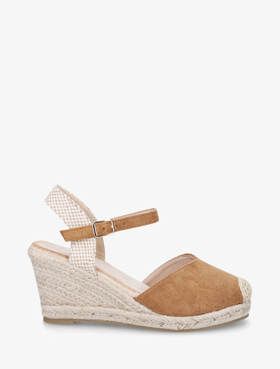 Sandales compensées à bout rond en raphia - Camel - 5