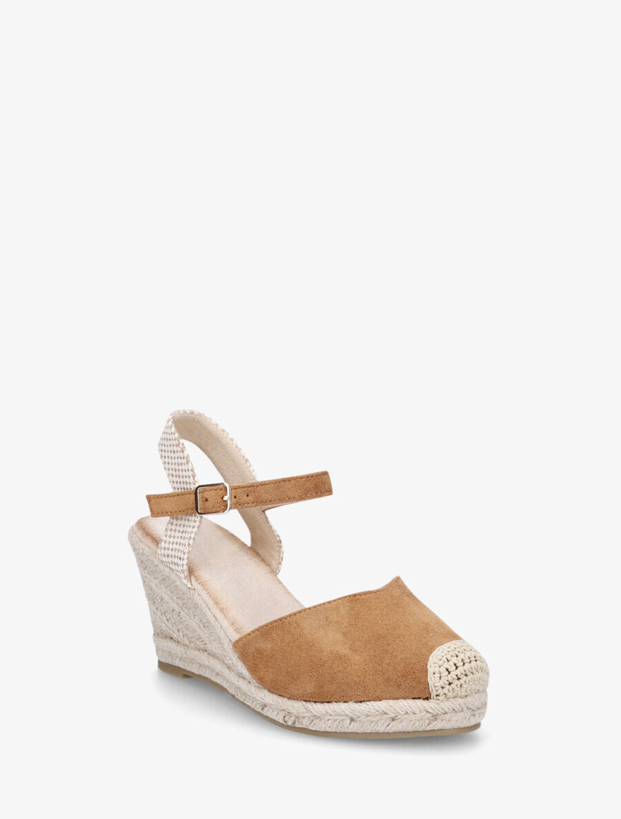 Sandales compensées à bout rond en raphia - Camel - 2