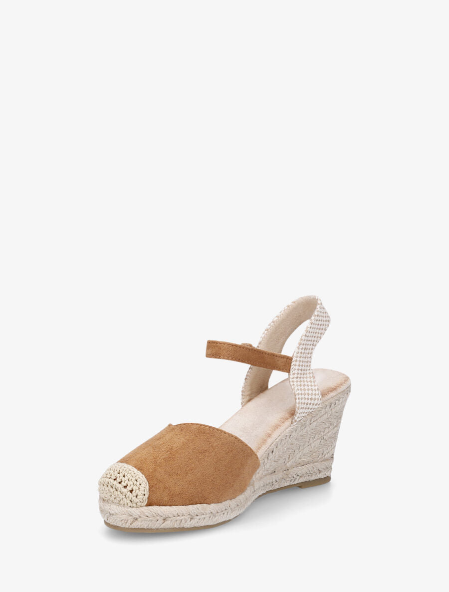 Sandales compensées à bout rond en raphia - Camel - 3