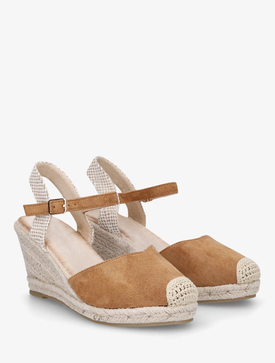 Sandales compensées à bout rond en raphia - Camel - 4