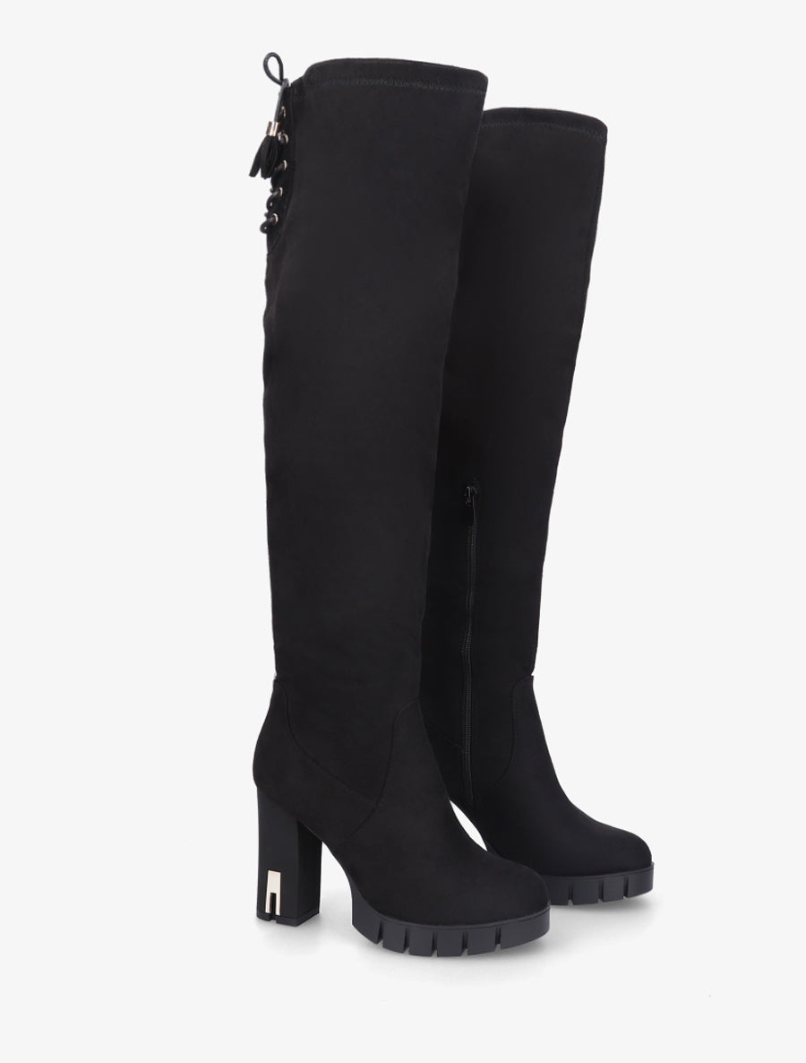 Cuissardes en suédine à semelle et talon crantés - Noir - 4
