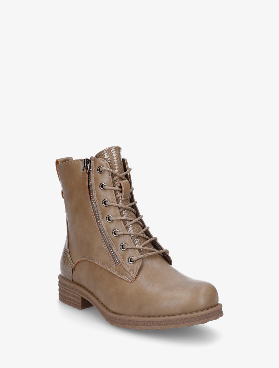 Bottines en simili à lacets et zip décoratif - Taupe - 2