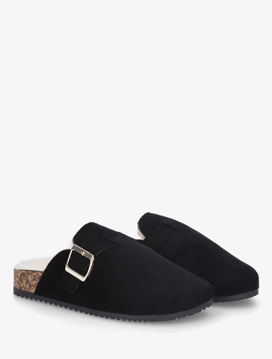 Mules fourrées en suédine - Noir - 4