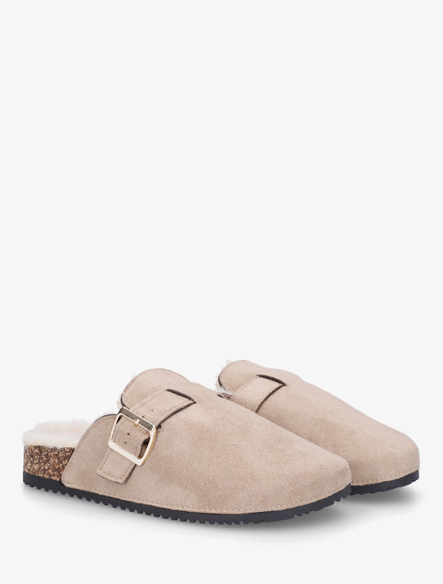 Mules fourrées en suédine - Taupe - 4