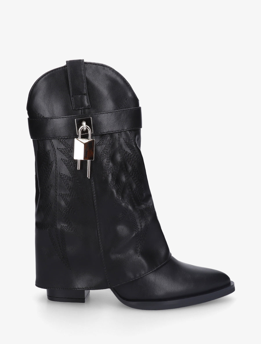 Bottines en simili style santiags à cadenas - Noir - 1