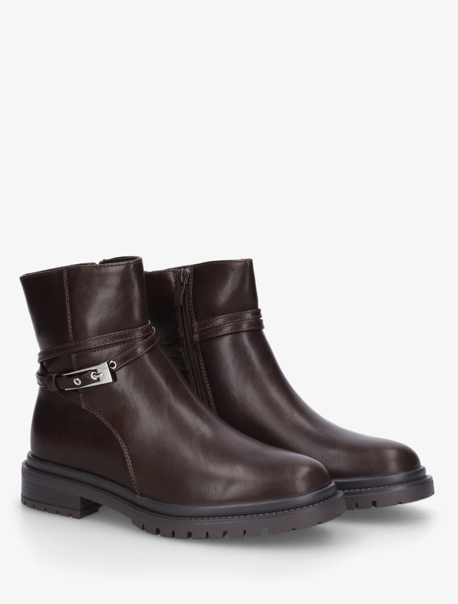 Bottines en simili sanglées - Marron - 4