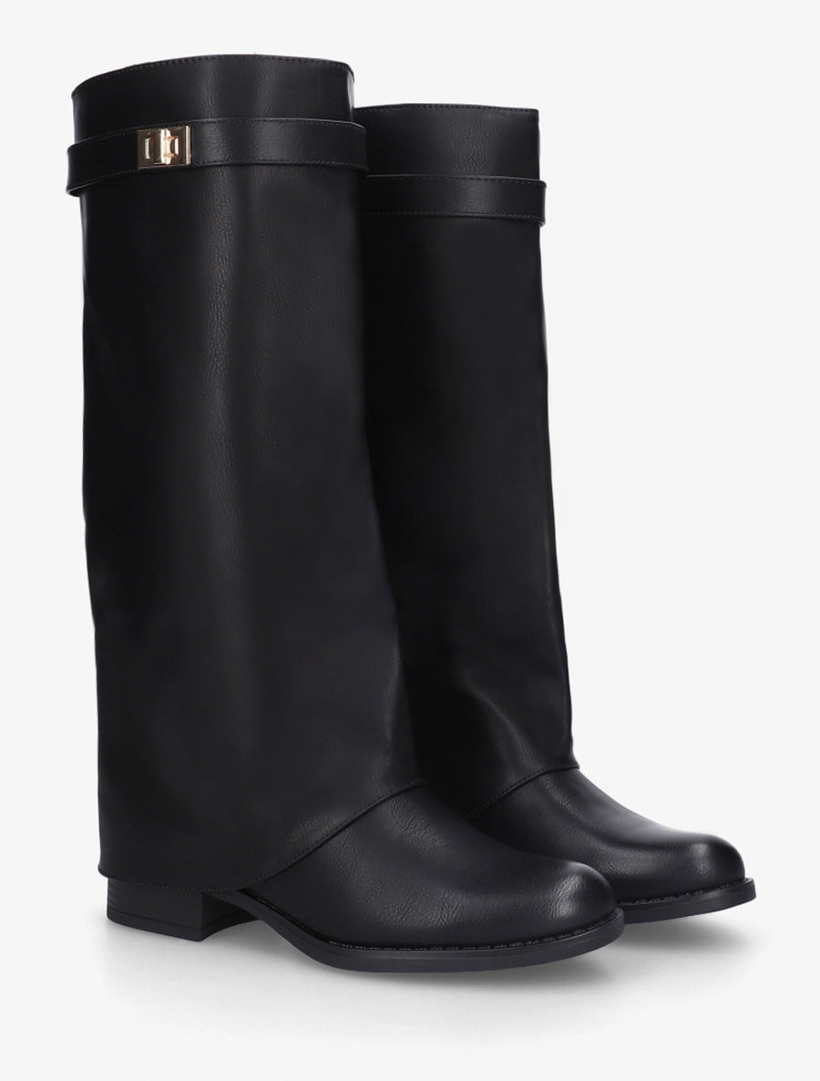 Bottes plates à revers et empiècement métal - Noir - 4