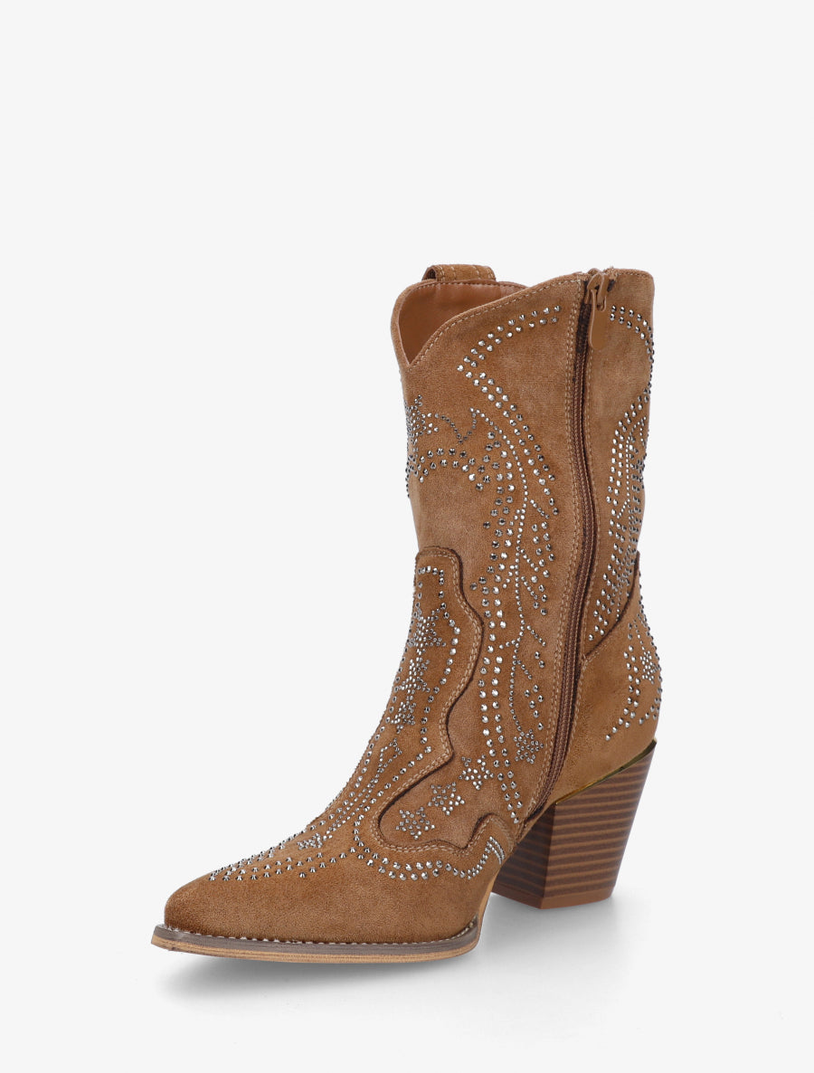 Santiags en suédine à strass - Camel - 3