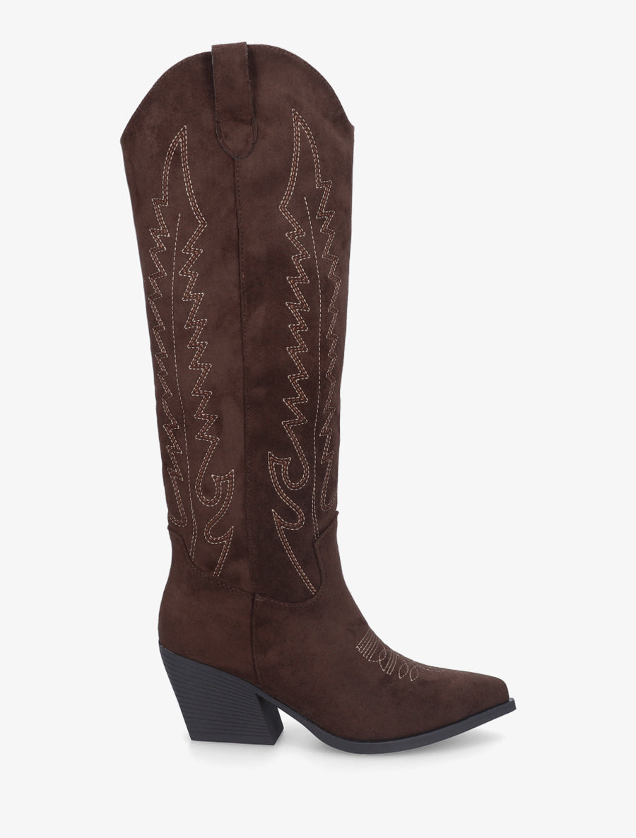 Bottes brodées style santiags - Marron - 1